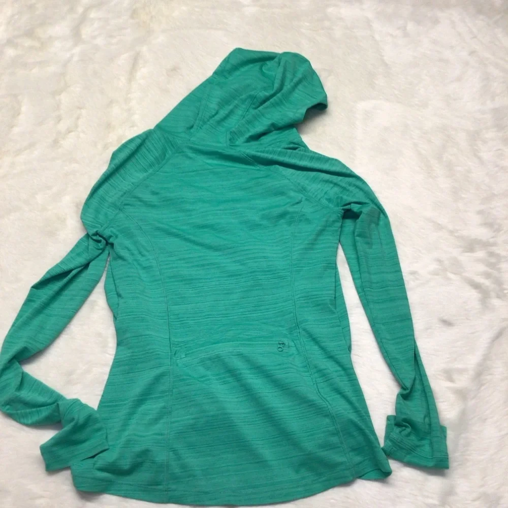 Athleta cross current zip front hooded jacket rouched front bright green size xs